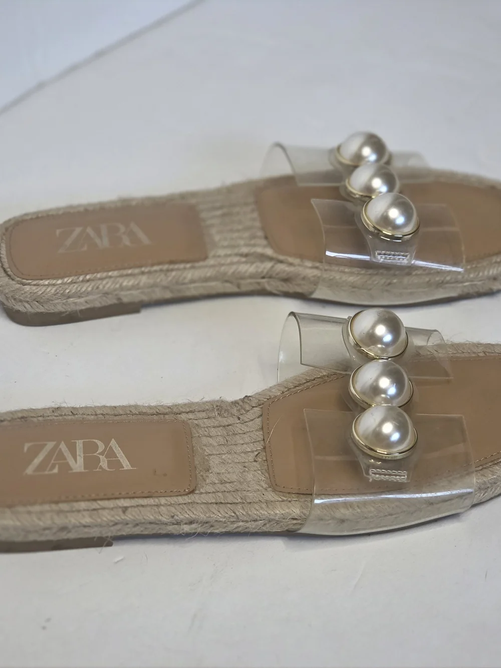 ZARA Clear Pearl-Embellished Slide Sandals in Beige - Picture 8 of 9